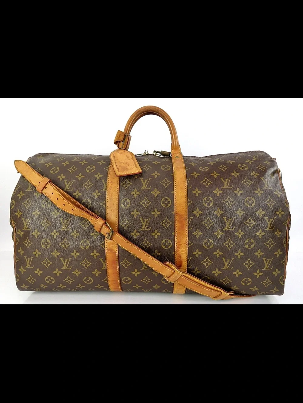 Louis Vuitton Brown Monogram Canvas Duffel with Tan Leather Trim